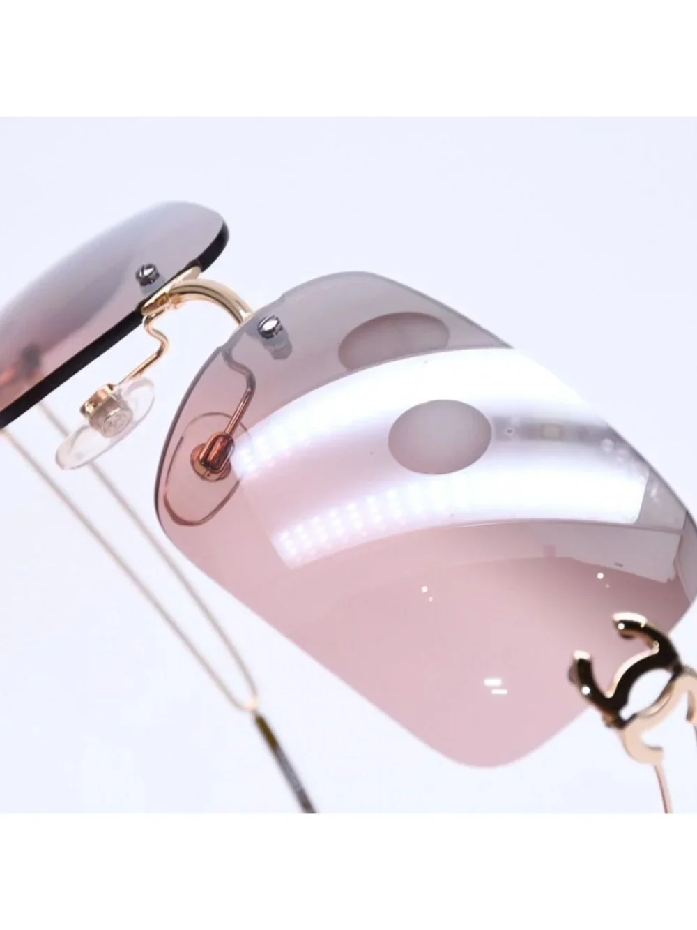 Chanel Rimless Sunglasses Eyewear CC Logo Brown Gold